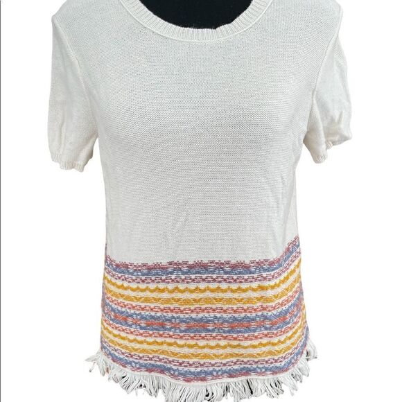 MADEWELL Fringe Jacquard Short Sleeve Sweater Size S - Picture 8 of 11